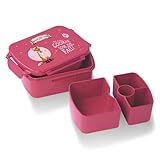 AWAVE Die Schule der Magischen Tiere Brotdose Kinder mit Fächern rPET Beerenrot Rabbat Snackbox 1 L mit Deckel und 4 Fächer Unterteilung, Auslaufsicher, Pausenbox für Schule Kindergarten Picknick