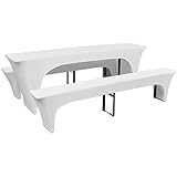Frdhee Universal Stuhlhussen Hussen Für Stühle Stuhlüberzüge,3 TLG. Hussen Set für Biertisch und Bänke Weiß 220x70x80 cm,Für Esszimmer,Hotel,Bankett,Partys Deko,Hochzeit