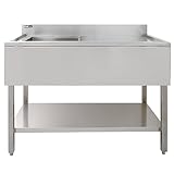 Catering-Spüle, Edelstahl, kommerzielle Küche, Restaurant, Bar, Allzweck-Abtropfgestell, freistehend, unteres Ablagefach, verstellbare Füße, Spritzschutz, 90 x 120 x 60 cm, inkl. Siebstopfen