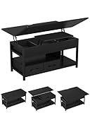 Couchtisch Höhenverstellbar, 3-in-1-Multifunktions-Wohnzimmertisch, Couchtisch mit 2 Schubladen, Kaffeetisch, Versteckte Aufbewahrung, Offenes Fach, Als Esstisch nutzbar, für Wohnzimmer, Büro, Schwarz