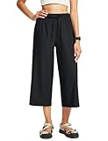 FitsT4 Sports Damen Wanderhose Sommer Outdoorhose 3/4 Weites Bein Caprihose Leichtgewicht Sporthose Jogginghose Trekkinghose Atmungsaktiv Kordelzug mit Taschen