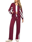 Terecey Trainingsanzug Damen Set Jogginganzug Zweiteiler Frauen Sport Anzug Freizeitanzug Stehkragen Jacke mit Taschen & Kordelzug Sporthose Winter Tracksuit Herbst Loungewear, Mahagonirot L