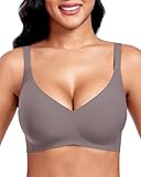 Vinfact Nahtloser BH Damen Ohne Bügel Push up Große Brüste Starker Halt V-Ausschnitt Bügelloser Seamless Bequem T Shirt Schlaf BH(GR,L)