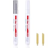 Canollo 2 Stück Fugenstift Weiß und Grau, Fugenstift Fliesen, Fugenmörtel Bad Wasserfest, Fugenweißstift, Fugenreparatur Bad mit Ersatzspitze, Fliesen Reparaturstift für Fliesen Wand Boden Glas