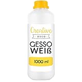 Creative Deco Professionell Weiße Gesso | 1L | Acryl-Farben oder Perfekte Grundierung für Malerei | Ideal Primer für Öl-Farben, Pouring, Decoupage, Finnabair, Malfarbe | Grundfarbe-n