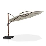 PURPLE LEAF Alu Holzoptik Sonnenschirm 365 cm Doppeldach Ampelschirm mit Kurbel 360° Drehbar Neigbar Kippbar Gartenschirm Groß UV50+ Marktschirm XXL Wasserabweisend, Cream