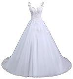 Romantic-Fashion Brautkleid Hochzeitskleid Weiß Modell W101 A-Linie Stickerei Träger Satin Organza DE Größe 38