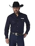 Wrangler Herren Langärmeliges Western-Logo und Zwei Taschen Hemd mit Button-Down-Kragen, Marineblau, XL