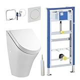 Geberit Duofix Basic Urinal Element + Urinal + Drückerplatte Samba Komplett-Set Mit Deckel