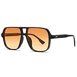 XFSRG Sonnenbrille Damen Herren Retro Sonnenbrille Pilotenbrille Eckig Brille Groß Gläser Sunglasses UV400 Schutz Blendschutz Geeignet FüR Camping Fotografie Outdoor Geschenk（Gelb）