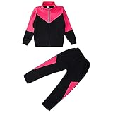 amropi Trainingsanzug Mädchen Sportanzug Sweatjacke + Jogginghose Bekleidungsset Jogginganzug Rot Schwarz,6-7 Jahre