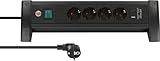 Brennenstuhl Premium Office-Line Steckdosenleiste 4-Fach mit USB C PD 30W und USB A 18W (Made in Germany, Mehrfachsteckdose mit 1,8m Kabel und Schalter, Steckerleiste für den Schreibtisch) schwarz