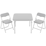 Garvee Klappbares 3-teiliges Kinder-Tisch- und Stuhlset – Gepolsterter PU-Sitz – Quadratischer Spieltisch – Tragbares, stabiles Metallgestell – Kein Aufbau nötig – Für Aktivitäten, Kindergarten,