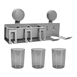 Zahnbürstenhalter Wand mit 3 Grauen Bechern, Zahnputzbecherhalter Ohne Bohren mit Haartrocknerhalter, Badezimmer Toothbrush Holder Set (Grau)