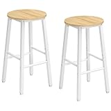 HOOBRO Barhocker 2er Set, Barstühle, Küchenstühle, hoher Hocker mit Fußstützen in 2 Höhen und verstellbaren Füßen, für Bad, Küche, Theke, Weiß und Holzfarbe EWN07BY01G1