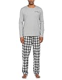 Ekouaer Schlafanzug Zweiteilig Herren Langarm Pyjama Set Winter Langarm Shirt und Loungehose Rundhals Nachtwäsche Grau L