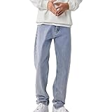 Jeans für Herren, groß und hoch, klassische Basic-Arbeitshose, Denim-Hose, gerades Bein, modische bequeme Jeanshose mit Taschen, blau, L