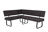 Hela, Eckbank Sitzbank mit Rückenlehne Linn, Mikrofaser Anthrazit, Metal-Kufengestell Anthrazit, Komfortsitz Federkorb, 152x202x92cm