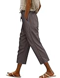 CMTOP Leinenhose Damen Leichtgewicht Caprihose Baggy Sommerhose mit Kordelzug Lässige 3/4 Freizeithose mit Taschen Stoffhose Damen Sommer Bequeme Strandhose