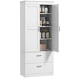 HOMCOM Küchenschrank, Hochschrank mit verstellbaren Regalen, 2 Schubladen, Küchenbuffet für Esszimmer, Wohnzimmer, 75 x 39 x 178 cm, Cremeweiß