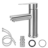 Minnhua Wasserhahn Bad Silber Waschtischarmatur Hoch Badarmatur Waschbecken Armaturen Edelstahl 304 Waschbeckenarmatur Bad Waschtischarmaturen Armatur Badezimmer für Badezimmer 93 mm Auslaufhöhe