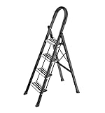 Tragbarer Tritthocker aus Stahl 4-Stufen-Leiter Klappleiter Teleskopleiter Aluminium-Stehleiter Mit Handläufen Verlängerungsleiter Für Zuhause Leiter für Garten(Black)