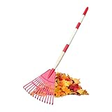 Gungtj Laubbesen fächerförmig, 14 Zinken, Grasrechen mit langem Griff – Besen mit ergonomischem Griff für Garten, Landschaft, Camping, Outdoor, Kies, Deck, Rasen