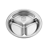 Illkjasfc Runde Servierplatte aus Edelstahl mit 3 Fächern, spülmaschinenfest, platzsparend, für Küche/Wohnheim, wohnungsfreundliches Küchengeschirr