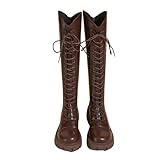 jieGorge Hohe Stiefel für Mädchen, lange Röhre, dicke Sohle, höhenerhöhend, für Herbst und Winter, zum Abnehmen mit Schnürung, Reißverschluss, rutschfester Reitstiefel, braun, 35 EU
