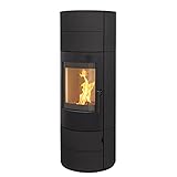 Kaminofen München XL Stahl schwarz Style 7kw Speicherofen Panoramatür Rillenoptik Holzofen Dauerbrand geeignet Schwedenofen 150mm Abgasstutzen selbstschließende Tür (Bauart 1)