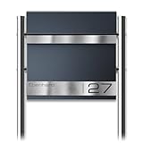 Metzler Standbriefkasten Anthrazit Stencil - Edelstahl-Namensschild, Zeitungsfach & Ständer - Pulverbeschichtung in RAL 7016 - Personalisierbare Gravur - Witterungsbeständig - Größe: 37x37x10,5 cm