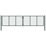 vidaXL Mesh Gartentor Doppelflügeltor Doppeltor Gartentür Zauntor Hoftor Zauntür Gartenpforte Einfahrtstor Tor Stahl 400x100cm Grün