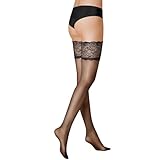 KUNERT Damen Halterlose Strümpfe Satin Look 20 breites Spitzenband 20 DEN Black 0500 S