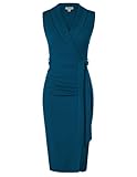 GRACE KARIN Damen Elegant Figurbetontes Etuikleid V-Ausschnitt Business Kleid Midi Casual Wickel-Arbeitskleider Blau 42