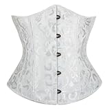 LOIJMK Women's Boned Brocade Waist Training Underbust Corset Miederhosen Formend (White, S)