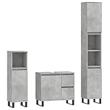 vidaXL Badmöbel Set 3 TLG., Badezimmermöbel mit viel Stauraum, Badschrank mit Eisenbeinen, Badezimmerschrank Waschbeckenunterschrank Hochschrank, Betongrau Holzwerkstoff