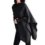 Glänzender Damen-Schal, aus Wolle, lässig, vielseitig, glänzend, Kaschmirwolle, großer Poncho, mit Kreuz vorne, Schwarz , 48