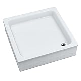 Sellon24® Duschwanne mit Träger Sanitäracryl Acryl Weiß Stabil Hochglanz Kompaktes Set Styroporträger Befliesbar Duschkabine Duschtasse Quadratisch Tief (80x80x26)