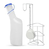 Hygiene100 Urinflaschen-Set (Urinflasche 1000 ml + Betthalter mit Deckel), langlebige durchscheinende PP-Urinflasche mit Kappe, leicht ablesbare Messlinien tragbar für Reisen