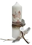 CreaDesign, Taufkerze Junge personalisiert mit Name Indianer Fuchs, Taufkerze Mädchen weiß, braun, Höhe 25 cm Durchmesser 7 cm
