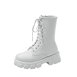 Generisch Stiefeletten Damen Gothic Plateau Stiefel Damen PU-Leder Biker Booties Blockabsatz Ankle Boots Mit Schnalle Herbst Winter Schnürstiefel Sexy Bikerstiefel Knöchel Schuhe Für Party