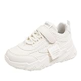 cfpqv Mode alle Jahreszeiten Kinder Sportschuhe Mädchen Flache Sohle Dicke Sohle rutschfeste leichte Schnürung Hakenschlaufe einfarbig bequem lässig Baby Sneaker High Mädchen (White, 30 Little Child)