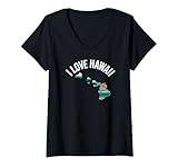 Damen Ich Liebe Hawaii Island Hibiscus T-Shirt mit V-Ausschnitt