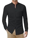 DEMEANOR Stretch Hemd Ohne Kragen Herren Langarm Business Hemd Herren Slim Fit Bügelfreie Hemden Stehkragenhemd Herren