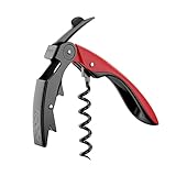 Professioneller Korkenzieher mit Doppelhebel, Teflonspirale und High Tech Taschenmesser, Edelstahl und ergonomischer Griff, Rot