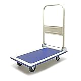 Wiltec Plattformwagen bis 150 kg 720x475x840 mm, Transportkarre klappbar mit Bügelgriff und gummibezogener Ladefläche, Transporthilfe