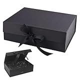 Geschenkbox mit Schleife, 23 x 17 x 7 cm Magnetische Geschenkkarton mit Deckel, Wiederverwendbare Dekorative Box, Dekorative Rechteckige Box, für Jubiläen, Bankette, Weihnachten(Schwarz)