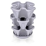 minify Blumentopf Säulentopf stapelbar im 3er oder 6er Set inklusive farblich passendem Untersetzer in 3 schönen Farben (3, Hellgrau)