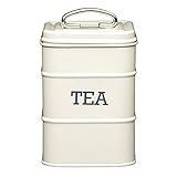 KitchenCraft Living Nostalgia Tee Aufbewahrung, Aufbewahrungsdose Loser Tee/Teebeutel, Vorratsdose Mit Luftdichtem Deckel, Aromadose Aufbewahrungsdose, Teedose, Cremeweiß, Metall, 11 x 11 x 17 cm