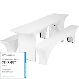 Gräfenstayn® Leopold Stretch - Biertischhussen-Set 3 TLG für Bierzeltgarnitur - 50cm oder 70cm Tischbreite - mit Öko-Tex Siegel Standard 100 : 'Geprüftes Vertrauen 30560 (Weiß, 50x220cm)
